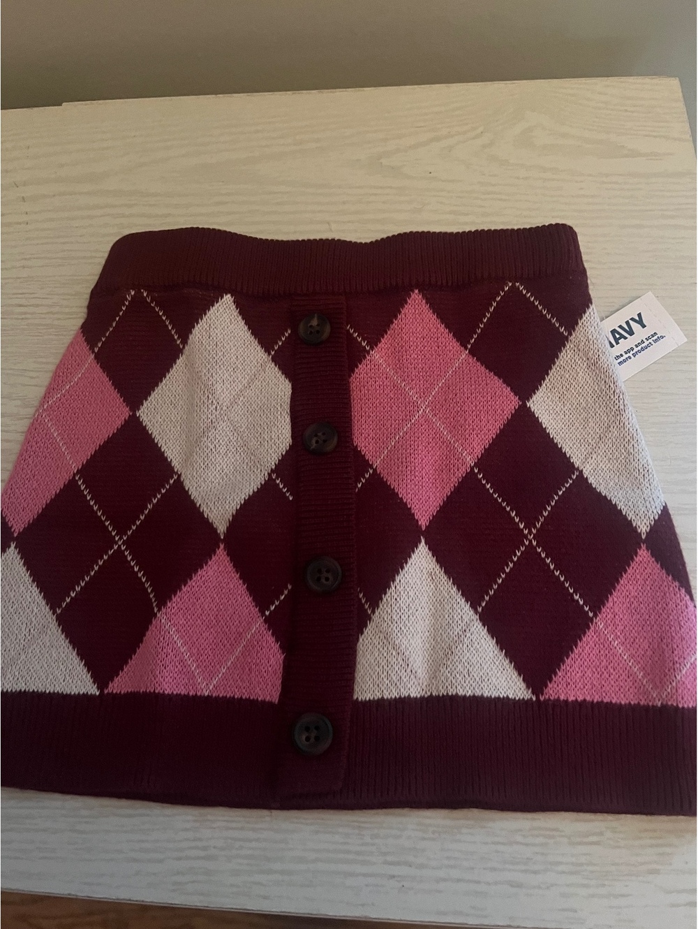 Old Navy Girl’s Argyle Button-Front Knit Mini Skirt, Size XS